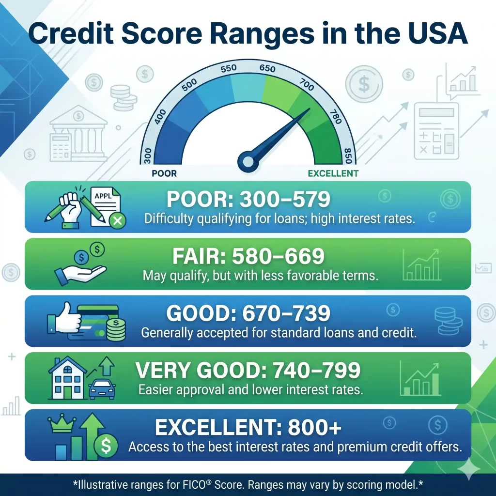 credit score range chart USA 300 to 850 explained