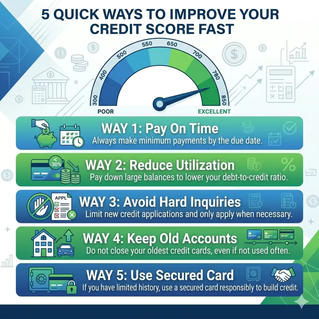 steps to improve credit score fast in USA infographic