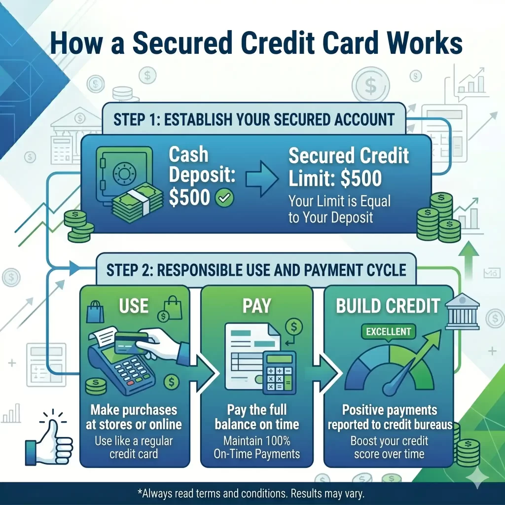 secured credit card how it works to build credit USA
