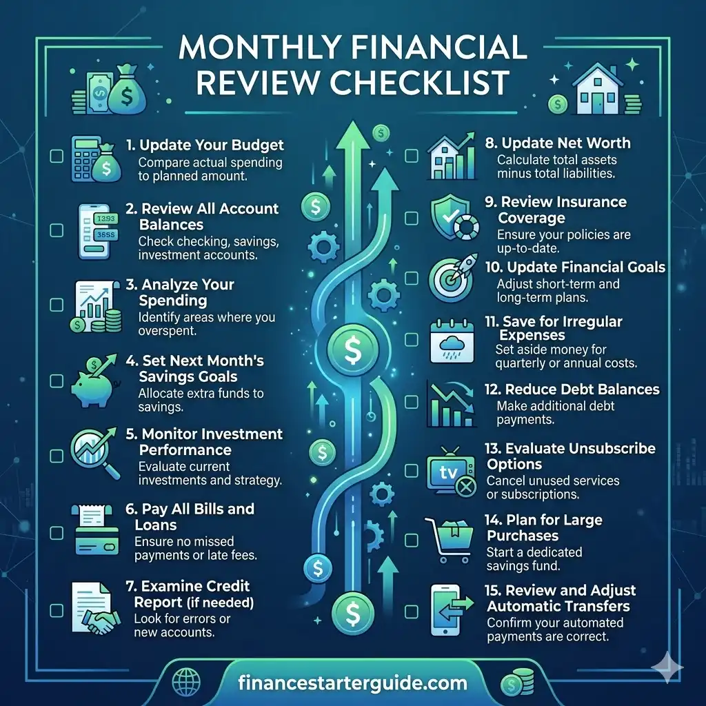 monthly financial review checklist budgeting