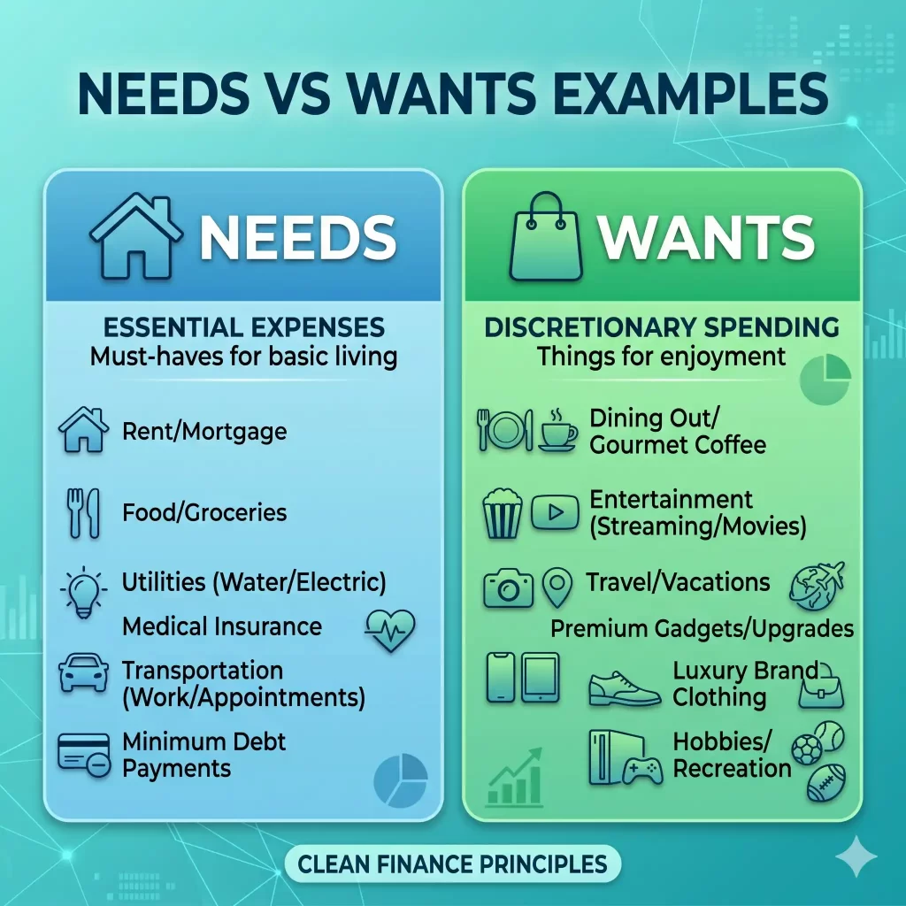 needs vs wants budgeting examples USA