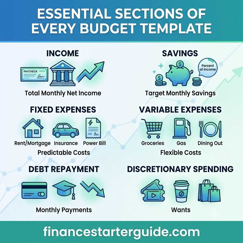 Budget template sections