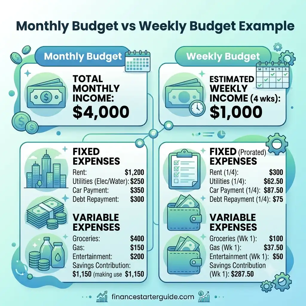 monthly budget vs weekly budget example